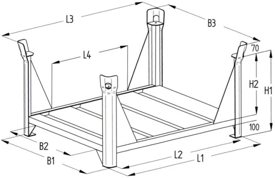 Lagergestell verzinkt B1200xT1000xH600 mm Nutzlast1,5t Auflast4,5t mit Eckpfosten