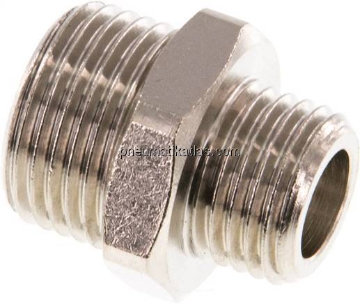 Doppelnippel G 3/8"-G 1/4", Messing vernickelt