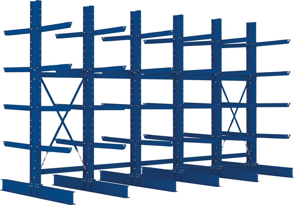 Kragarmregal Heavy B5090xT2x800xH3000 mm doppelseitig RAL 5010 5 Ebenen Traglast 3780kg