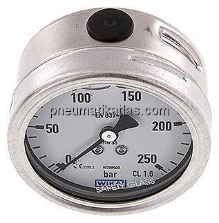 Chemie-Glycerin-Manometer waagerecht, 63mm, 0 - 250bar