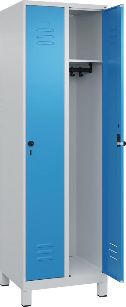 Garderobenschrank m.FüßenB600xT500xH1950 Korpus RAL 7035 LichtgrauTüren RAL 5012 Lichtblau
