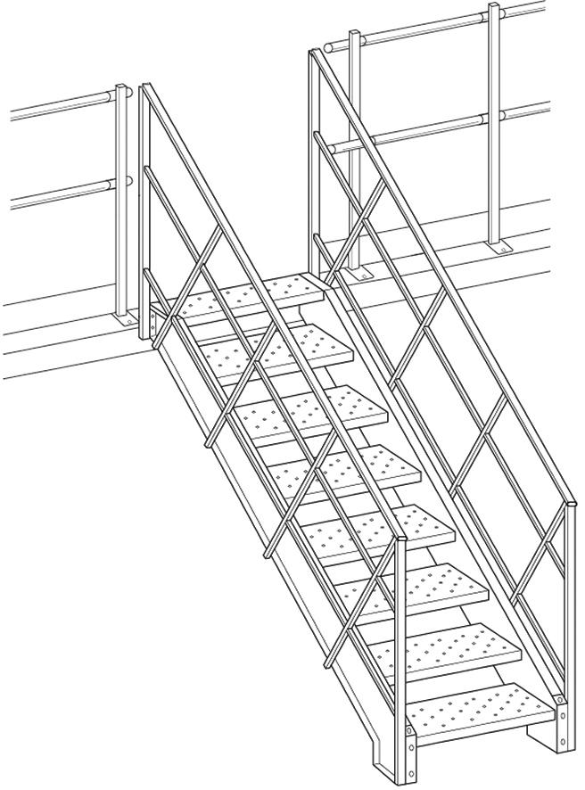 Treppe 38 Grad für Lagerbühne B960mm Lichte Breite 860 mm
