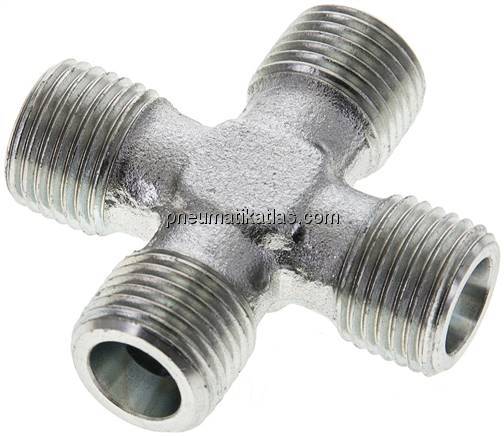 Kreuz-Schneidringverschraubung 8 S (M16x1,5), ohne Mutter & Schneidring, Stahl v