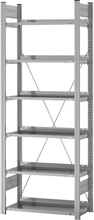 Grundregal zerlegt HZG 20307 EX, 6 Böden 2000x300x750mm verzinkt