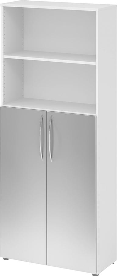 Regal 5OH, 3OH K: Weiß / F: Silber 80x34,6x188 cm (BxTxH) Türen unten BM 4770