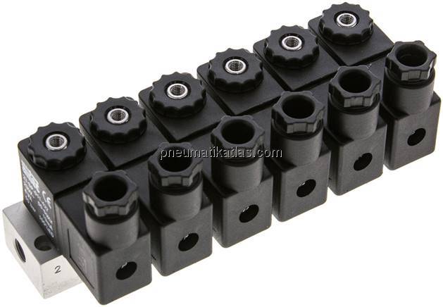 3/2-Wege Magnetventil, G 1/8", geschlossen (NC), 6-fach, 230 V AC