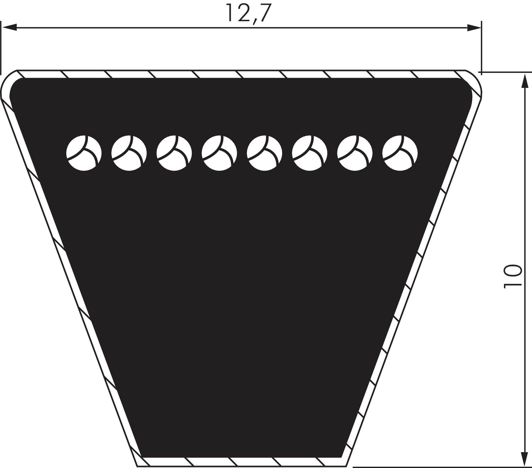 Zeichnung: Schmalkeilriemen SPA 12,7x10 Zeichnung: Schmalkeilriemen SPA 12,7x10