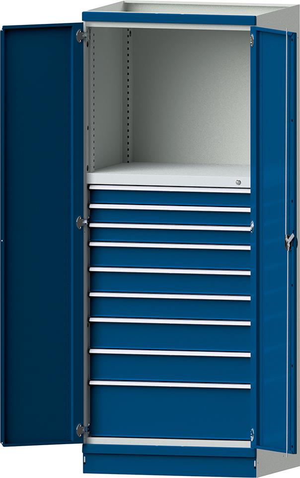Modulschrank Modell 4006 B865xT720xH2200mm RAL 7035/5012 9 Schubladen