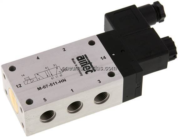 5/2-Wege Magnetventil, G 1/4", Feder, 24 V AC, Standard