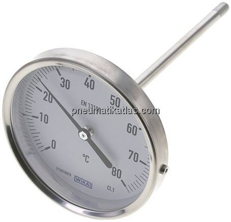 Bimetallthermometer, waagerecht D100/0 bis +80°C/160mm