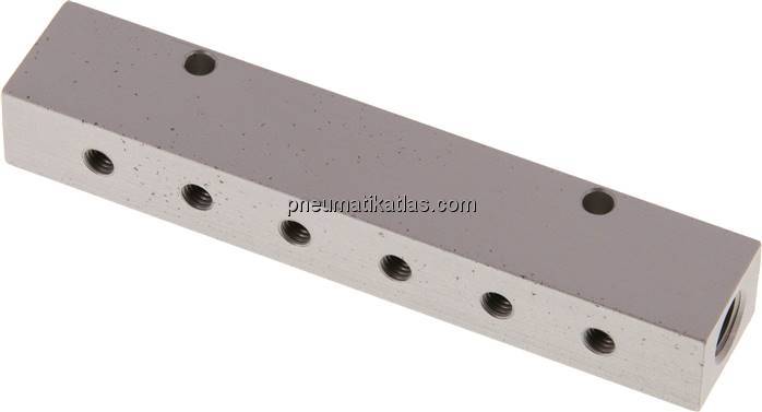 Verteilerleiste 2x G 1/8"-12x M 5, Aluminium eloxiert