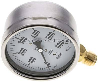 Manometer senkrecht 100mm, 0 - 600 mbar, G 1/2"