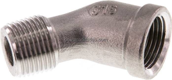 45°-Einschraubwinkel Rp 3/8"(IG)-R 3/8"(AG), 1.4408