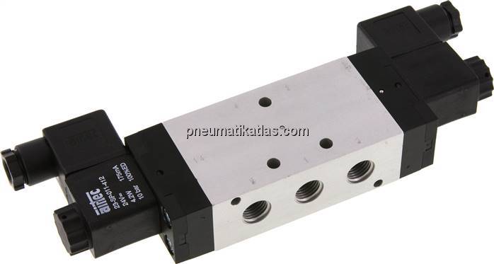 5/3-Wege Magnetventil, G 1/4", Mittelstellung entlüftet, 24 V DC, Standard