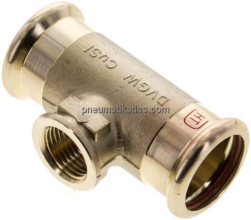 Pressfitting, T-Stück, 28mm, Rp 1/2" IG, Kupfer / Kupferlegierung