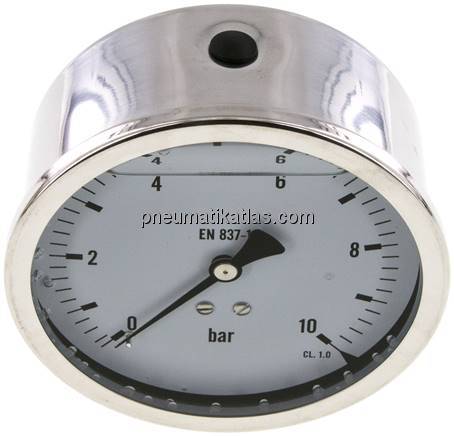 Glycerin-Manometer waagerecht (CrNi/Ms),100mm, 0 - 10bar