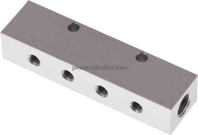 Verteilerleiste 2x G 1/8"-4x M 5, Aluminium eloxiert
