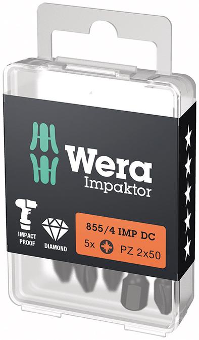 Bit Impaktor 1/4" DIN 3126 E6,3 PZ2x50mm 5er Pack Wera Bit Impaktor 1/4" DIN 3126 E6,3 PZ2x50mm 5er Pack Wera