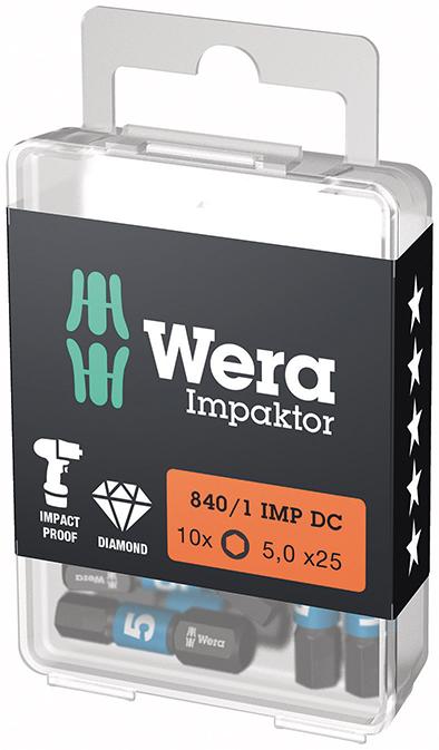 Bit Impaktor 1/4" DIN 3126 C6,3 Innensechskant 5x25mm 10er Pack Wera Bit Impaktor 1/4" DIN 3126 C6,3 Innensechskant 5x25mm 10er Pack Wera