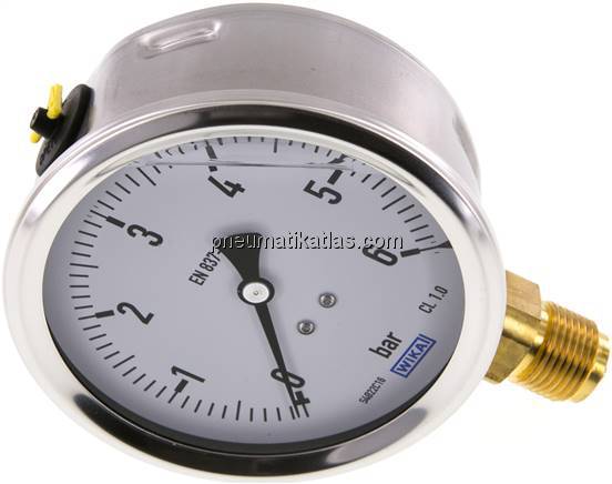 Glycerin-Manometer senkrecht (CrNi/Ms),100mm, 0 - 6 bar
