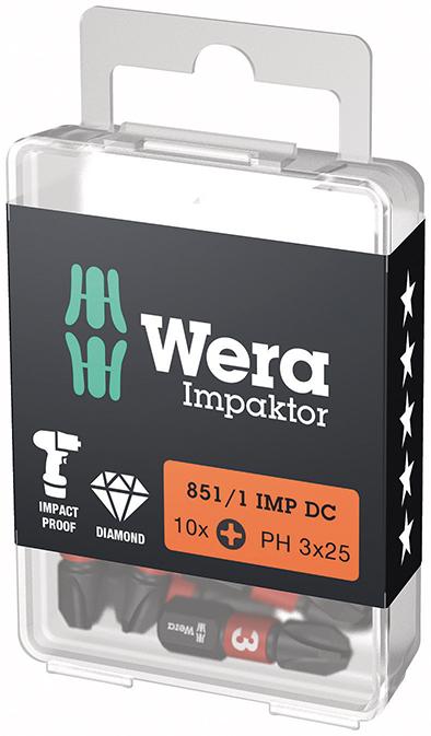Bit Impaktor 1/4" DIN 3126 C6,3 PH3x25mm 10er Pack Wera