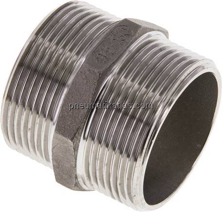 Doppelnippel, G 1-1/2"-G 1-1/2", flach dichtend, 1.4408