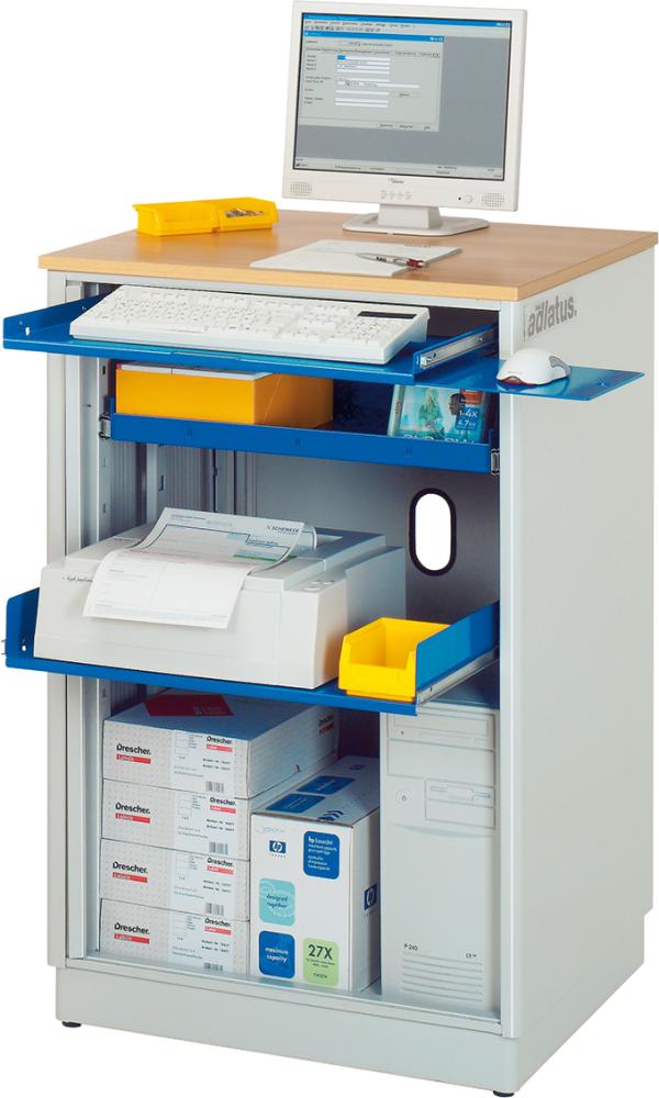 Computer-Tisch B720xT660xH1100 mm RAL 7035/5010 stationär ohne Monitorgehäuse