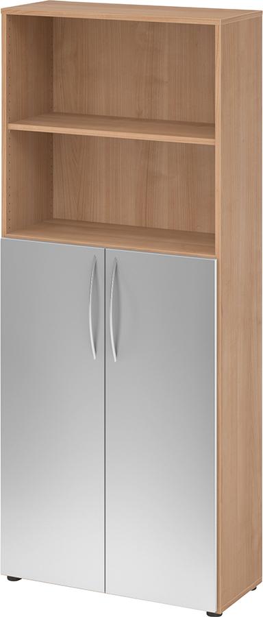 Regal 5OH, 3OH K: Nussbaum / F: Silber 80x34,6x188 cm (BxTxH) Türen unten BM 4770