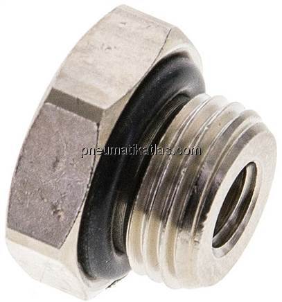 Reduziernippel G 1/8"(AG)-M 5(IG), Messing vernickelt (Elastomerabdichtung) Reduziernippel G 1/8"(AG)-M 5(IG), Messing vernickelt (Elastomerabdichtung)