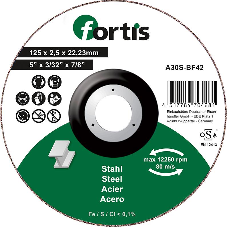 Trennscheibe Stahl 125 x 2,5mm gekr. FORTIS