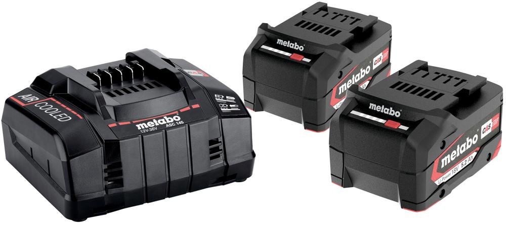 Akku-Starter Set 18,0 V 2 x 5,2 Ah Metabo Ladegerät ASC 145 Karton