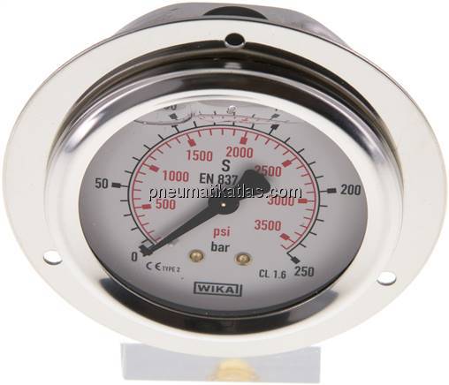 Glycerin-Einbaumanometer,Frontring, 63mm, 0 - 250 bar