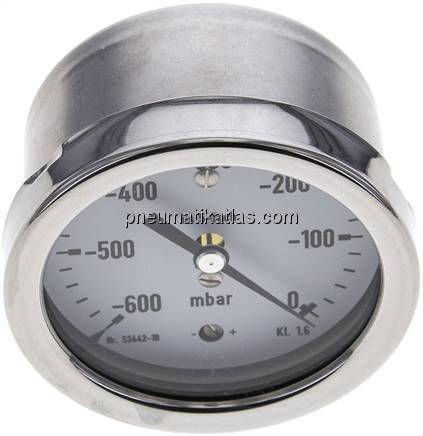 Manometer waagerecht 63mm, -0,6 bar bis 0 bar mbar, G 1/4"