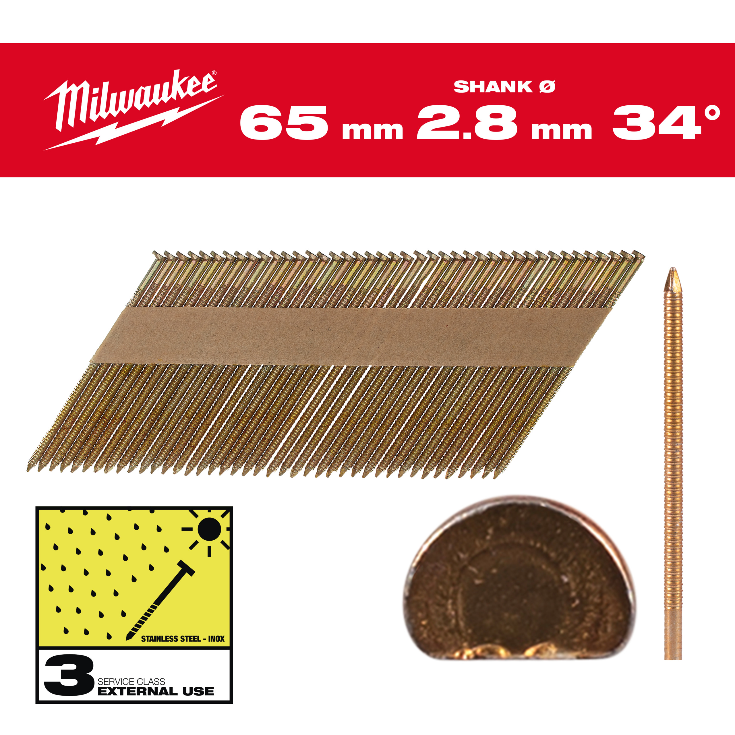 D Kopf Nägel für M18FFN 7,4 x 2,8 x 65 mm, Ringschaft feuerverzinkt, 34°