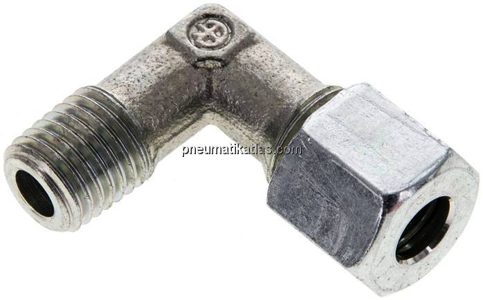 Winkel-Schneidringverschraub. M 12x1,5 (konisch)-8 L (M14x1,5), Stahl verzinkt
