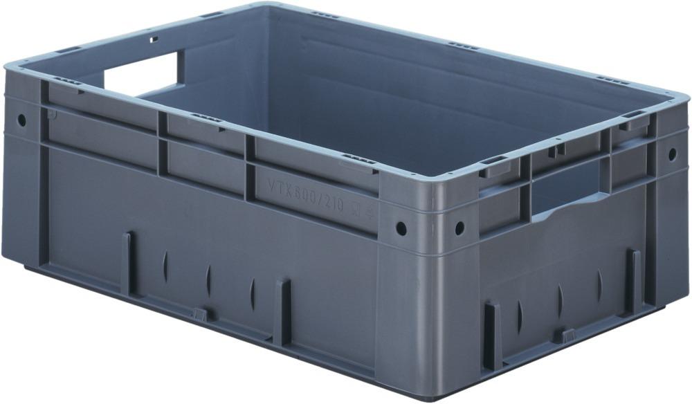 Transport-Stapelkasten B600xT400xH210 mm grau Auflast 700kg mit Griffloch LA-KA-PE