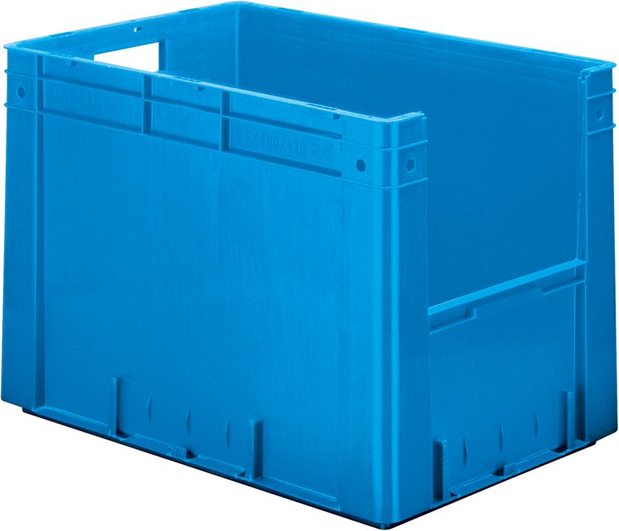 Sichtlagerkasten blau B400xT600xH420 mm Auflast 600kg, VE 2 Stk. mit Griffloch LA-KA-PE
