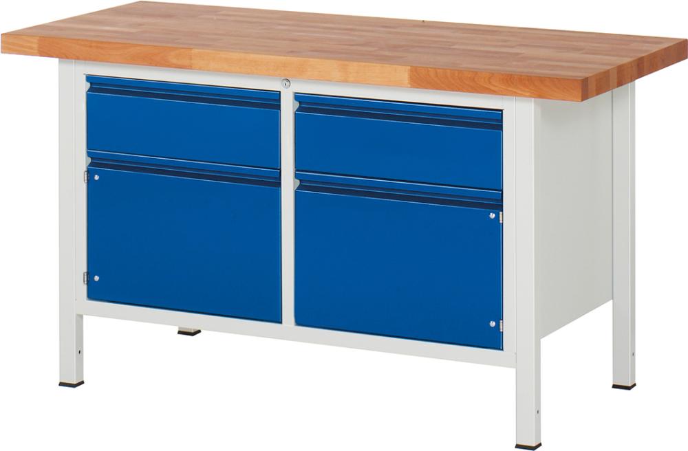 Werkbank Basic B1500xT700xH840mm RAL 7035/5010 BMP: 40 mm 2 Schubladen,2 Türen