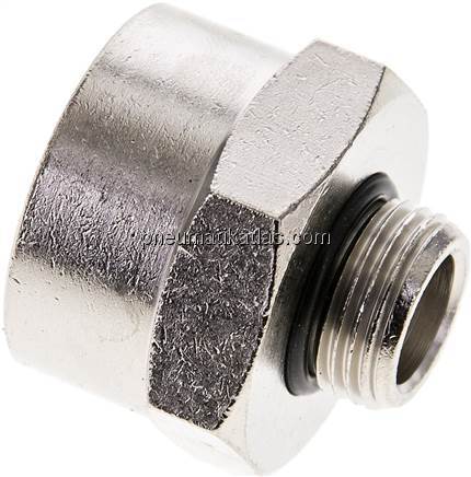 Reduziernippel G 3/8"(AG)-G 3/4"(IG), Messing vernickelt (Elastomerabdichtung) Reduziernippel G 3/8"(AG)-G 3/4"(IG), Messing vernickelt (Elastomerabdichtung)