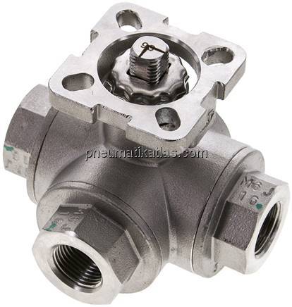 3-Wege-Kugelhahn, Direktmontageflansch G 3/8", L-Bohrung