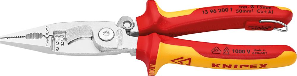 E.-Install.Zange VDE TT 200mm m.M.K.Griff Knipex