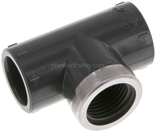 Klebe-Gewinde-T-Stück, PVC-U, 20mmxRp 1/2" IGx20mm