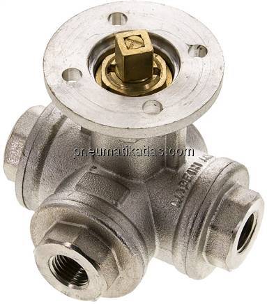 3-Wege-Kugelhahn, Direktmontageflansch G 1/4", T-Bohrung