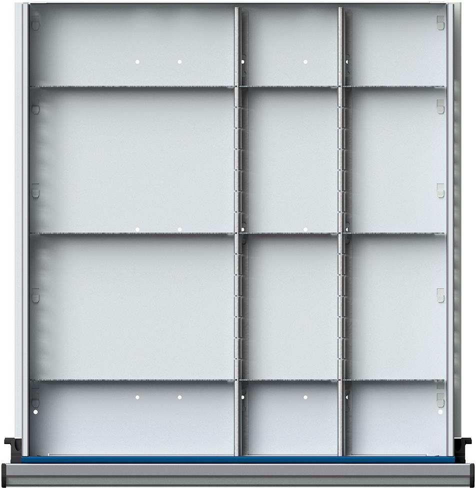 Schubladeneinteilungssatzfür FH 90-150mm 1/2 bis 1/4 Teilung f.Schublade B500xT540 mm
