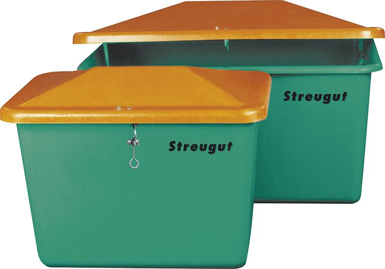 Streugutbehälter 1100 l B1630xT1210xH1010 mm ohne Entnahmeöffnung grün/orange CEMO
