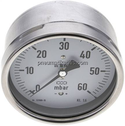 Manometer waagerecht 100mm, 0 - 60 mbar, G 1/2"