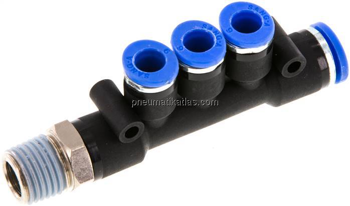 Steckanschluss-Mehrfachvert. R 1/4"-8mm-6mm, IQS-Standard