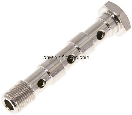 Hohlschraube, 3-fach G 1/8"-57mm, Messing vernickelt