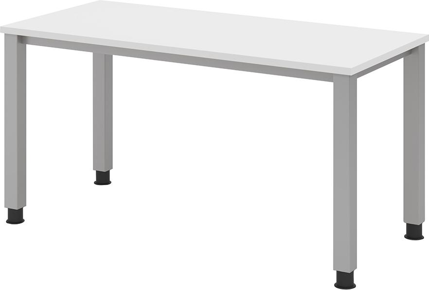 Schreibtisch 4 Fuß rund B 140 x T 67 cm Weiß/silber man. Stufenlos verstellb.