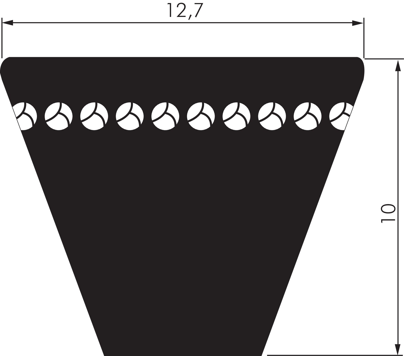 Zeichnung: Hochleistungs-Schmalkeilriemen XPA 12,7x10 Zeichnung: Hochleistungs-Schmalkeilriemen XPA 12,7